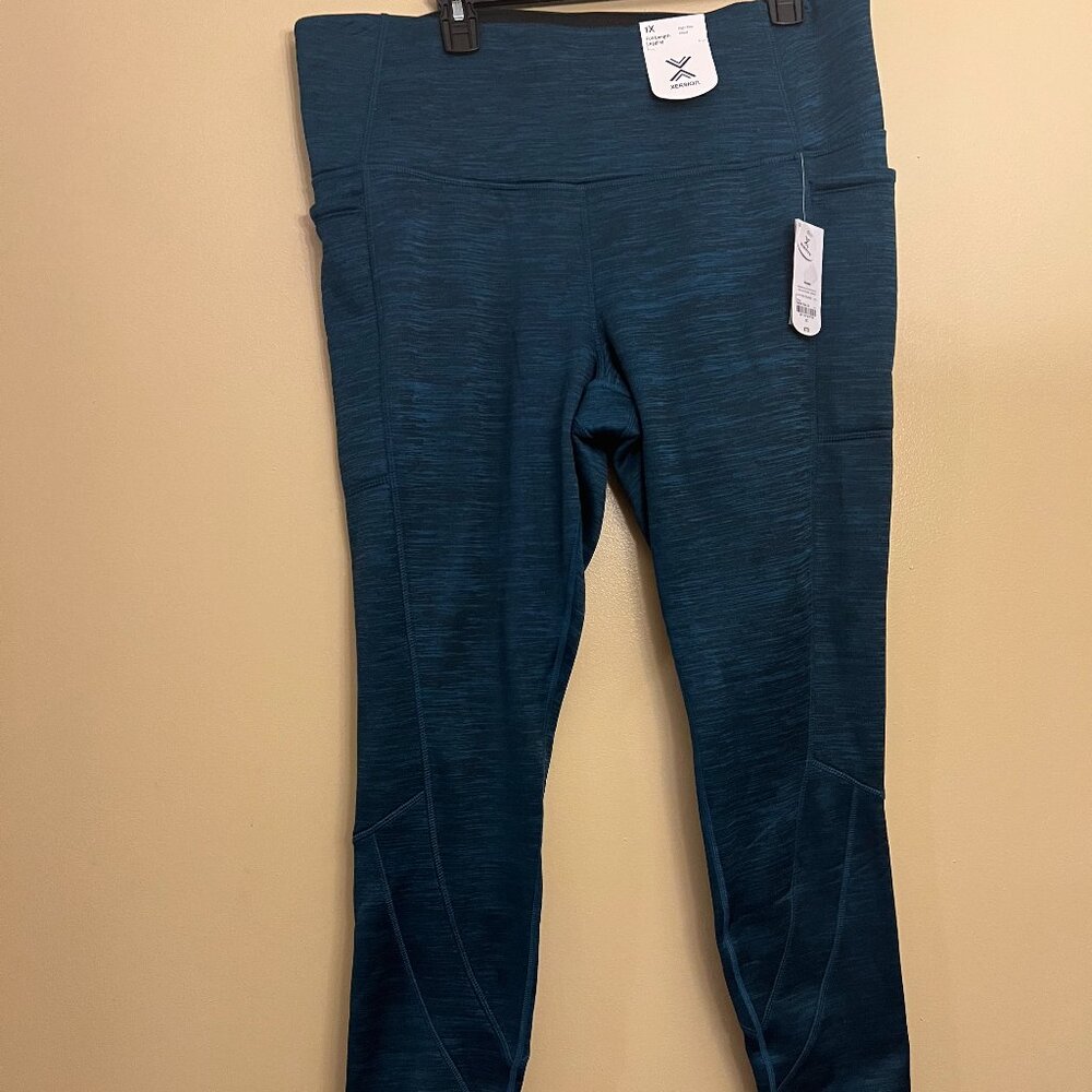 Xersion women's X-warmth High Rise fitted, full length legging, Teal, SZ 1X
